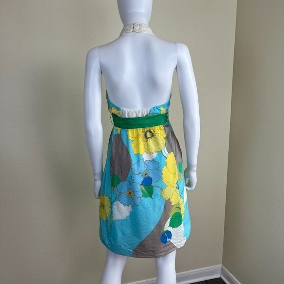 Vintage Tibi Women's Size 2 Silk Floral Halter Mini Dress Y2K Fit & Flare Retro - Picture 11 of 14